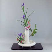 陶瓷日式小原流标准花器回响白色花艺花道四脚盘组合插花器皿