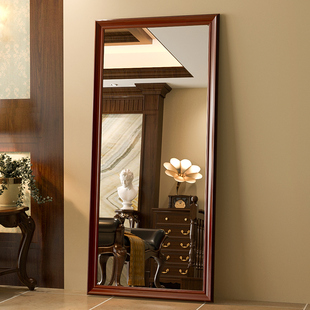 贴墙实木全身镜落地镜试衣镜美式轻奢卧室家用挂墙穿衣镜壁挂镜子