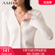 Amii白色小香风针织衫女长袖毛衣小外套2024春季女装开衫上衣