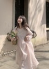 krismerryland宽松减龄粉色白色叠穿两件套女连衣裙