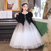 黑色礼服女童轻奢小众高端主持人钢琴演奏冬季2023儿童公主裙
