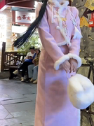 千金风套装秋冬时尚毛边浅粉色短外套+半身裙气质减龄两件套