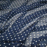 宽幅藏青色底白波点真丝，雪纺纱连衣裙衬衫丝巾，桑蚕丝服装布料面料