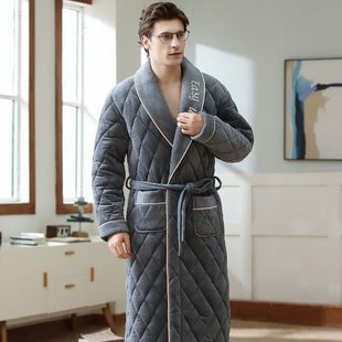 睡袍男冬季三层加厚夹棉加绒加长款珊瑚绒，睡衣大码秋冬款男士浴袍