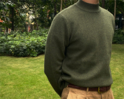 发达时装秋冬舒适百搭半高领美式复古军绿色套头针织长袖毛衣