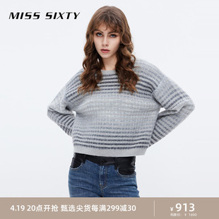 misssixty针织衫女圆领，温柔慵懒气质显瘦高级感灰色渐变毛衣软糯