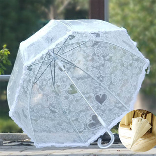 韩国蕾丝拱形透明雨伞女长柄白色鸟笼伞公主小清新蘑菇新娘伞道具
