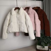 韩系粉色短款灯芯绒羽绒服女冬季白鸭绒(白鸭绒)加厚保暖小个子外套