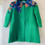 袖系列墨绿色羊毛呢大衣外套简约大方刺绣花羊毛呢大衣品牌折扣