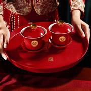 红碗结婚一对喜事碗改口敬茶杯，茶具套装婚礼红色，碗筷中式对碗陪嫁