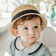 m581韩国进口夏季婴，儿童绅士渔夫帽沙滩草帽盆帽男宝宝遮太阳帽子