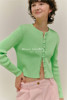 韩代潮牌overdue flair绿色圆领竖条针织圆领多纽扣开衫外套 纯色