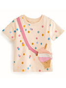 女童波点短袖T恤宝宝圆领上衣儿童纯棉夏装中小童半袖体恤衫挎包