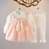 秋季女童长袖假背带裙，两件套女宝宝秋装泡泡，袖公主裙套儿童套装
