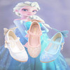 女童公主鞋夏季软底拉丁舞鞋学校表演单鞋女孩水晶鞋跟高皮鞋蓝色