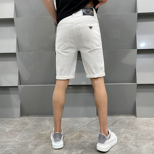 欧美高端白色牛仔短裤，男五分裤修身直筒夏季薄款弹力休闲百搭中裤