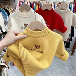 秋冬季儿童软糯一体绒毛衣，男女童纯色内搭针织婴儿宝宝套头打底衫