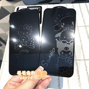 可爱Kitty苹果14/15pro Max钢化玻璃膜适用iPhone11/12/13卡通凯蒂猫全屏手机贴膜XSmax/XR