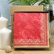 三层红色欧式印花餐巾纸酒店婚礼婚宴西餐杯花纸口布彩色纸巾50张