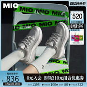 mio米奥2024年春季高跟，系带时尚休闲鞋舒适厚底，银色运动鞋女