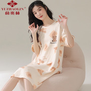 俞兆林睡裙女夏季纯棉，短袖中长款连衣裙休闲睡衣家居服2023年
