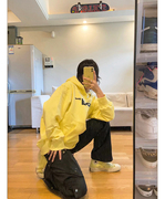 韩版chic高级简约字母复古连帽黄色，卫衣女2023小众长袖外套