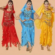 印度舞蹈演出服装表演服练功服，雪纺肚皮舞练习服短袖裙子套装