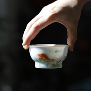 大魚美器 鱼藻纹高足杯 纯手工陶瓷主人杯景德镇手绘茶杯普洱茶碗