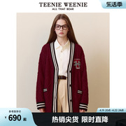 teenieweenie小熊春装季红色(季，红色)慵懒风针织开衫，毛衣外套学院风女宽松