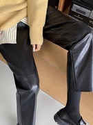 黑色pu皮裤女春秋2023年高腰，直筒西装裤小个子，九分休闲哈伦裤