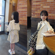 外贸韩国童装2020春秋淑女，气质配包包系带，棉质女童中长款风衣外套