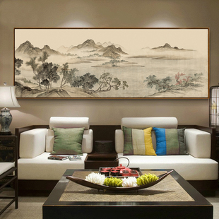 新中式沙发背景墙装饰画客厅，风水靠山国画山水，水墨挂画大尺寸壁画