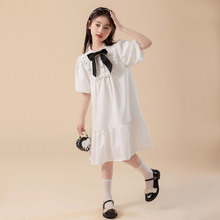 女童学院风短袖衬衫连衣裙韩国夏季中大童泡泡袖洋气公主裙子