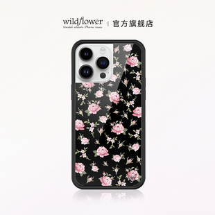 wildflower黑粉色花朵手机壳black&pinkfloral适用苹果iphone15141312promaxplus硬壳全包wf赵露思