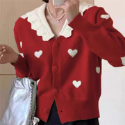 小香风红色毛衣外套女2024春季小个子针织开衫洋气时髦外套潮