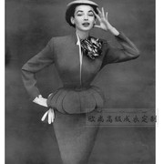 高级定制50年代优雅复古深灰色立领西装套装裙收腰大摆个性大牌春