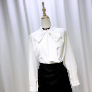 系带大蝴蝶结衬衫女长袖，上衣白色工作服职业，气质法式时尚洋气秋款