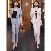 西装套装女2024春款高级感洋气时髦气质灰色职业西服两件套