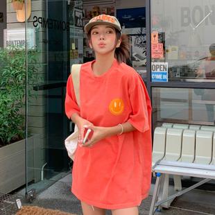 韩国特大码女装胖mm夏装，可爱卡通笑脸图案宽松短袖t恤602