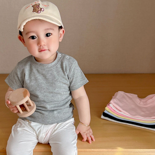 婴儿纯棉短袖儿童百搭圆领打底宝宝洋气白色上衣，t恤夏季纯色半袖