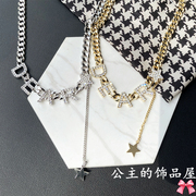 欧比雅比 韩国个性时髦小众 镶钻DEAR 五角星吊坠 粗短项链饰品