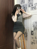 韩系学院风jk制服套装女针织背心+衬衫+辣妹包臀半身裙校服三件套
