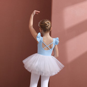 儿童舞蹈服蓝色夏季无袖，分体套装开档女练功服芭蕾舞裙中国舞