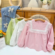 女童衬衫宝宝长袖2024春季儿童蕾丝衬衣，女孩上衣宝宝公主衫