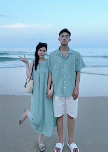 三亚旅行情侣装夏装短袖衬衫海边度假风背心无袖女连衣裙一衣一裙