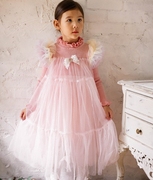 韩国童装2023冬季Bling公主时尚甜美飞肩粉色礼服连衣裙洋装