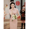 新中式粉色旗袍敬酒服平时可穿订婚礼服端庄新娘连衣裙婚礼伴娘服