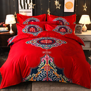 红色四件套全棉纯棉结婚床上用品婚嫁婚，被套柔软简约婚庆床单