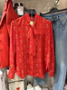 设计师款红色衬衫经典飘带，显瘦小蜜蜂刺绣，长袖真丝衬衣女百搭潮