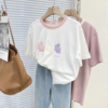 短袖t恤女韩国小众设计兔子，贴布刺绣宽松显瘦拼色圆领半袖体恤衫